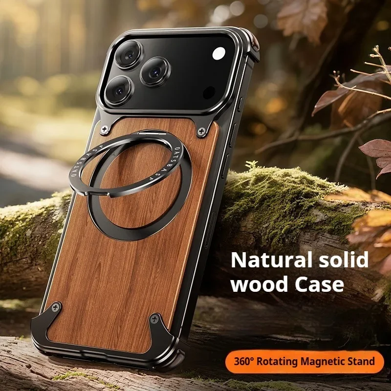 Capa Para Celular (iphone 14 Pro Max Verde) Em Madeira Maciça, Compatível Com O Suporte Giratório Magsafe De 360°.