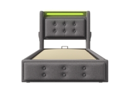 Cama de Solteiro Estofada 90x200 com USB, LED, Gavetas, Madeira PAPRIKA
