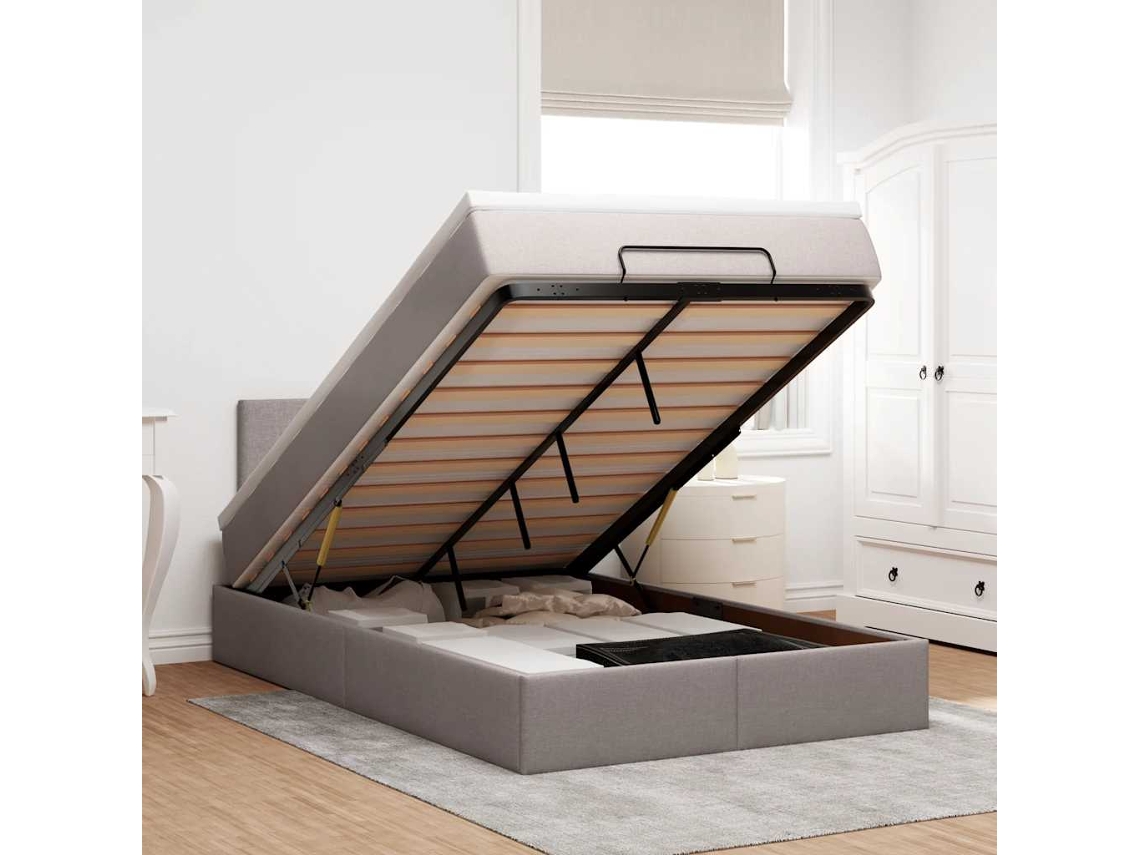 Vidaxl Estrutura De Cama Otomana Com Colchão 120x190cm Tecido Cinzento