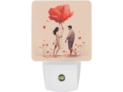 Luminária De Parede Noturna Com Plugue, Ideal Casais Paaixonados Possui Sensor Dusk, Luz LED Branca Quente E