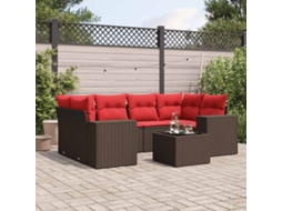 Vidaxl Conjunto De Sofá De Jardim Com 7 Peças E Almofadas Em Rattan Sintético Marrom