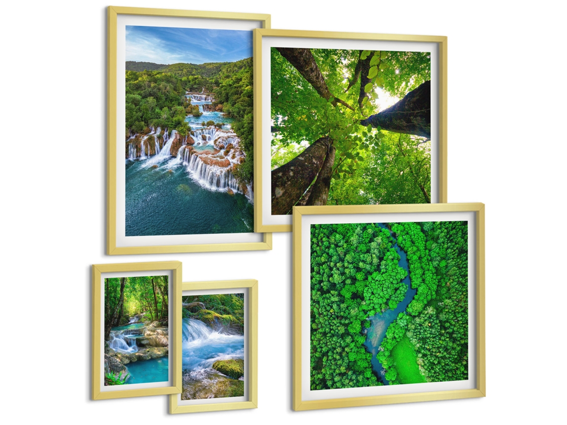 Conjunto De Pinturas Cachoeiras Paisagens Verdes Espelharte (5 Peças)