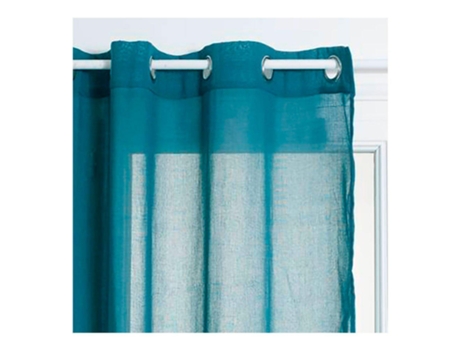 CORTINA DE RENDA COM AROS COR AZUL TURQUESA 140X240CM