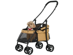 Carrinho dobrável NOVAVEST para Cães Pequenos com janelas de tela, almofada lavável, cintos de segurança e estrutura de aço, cor café