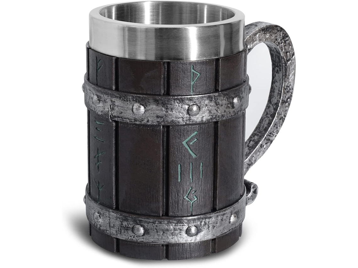 Caneca de Cerveja com Runas Vikings Nórdicas, Grande de Carvalho, Resina 3d, 550 Ml AQUAFORGE