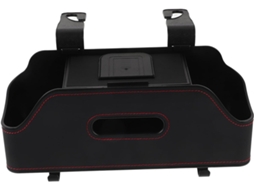 Organizador para banco traseiro de carro com porta-moedas e suporte para lentes.