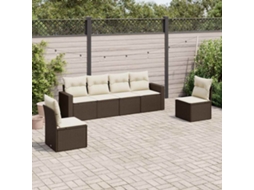 Vidaxl 6 Pcs Conjunto De Sofás Jardim C/ Almofadões Vime Pe Castanho