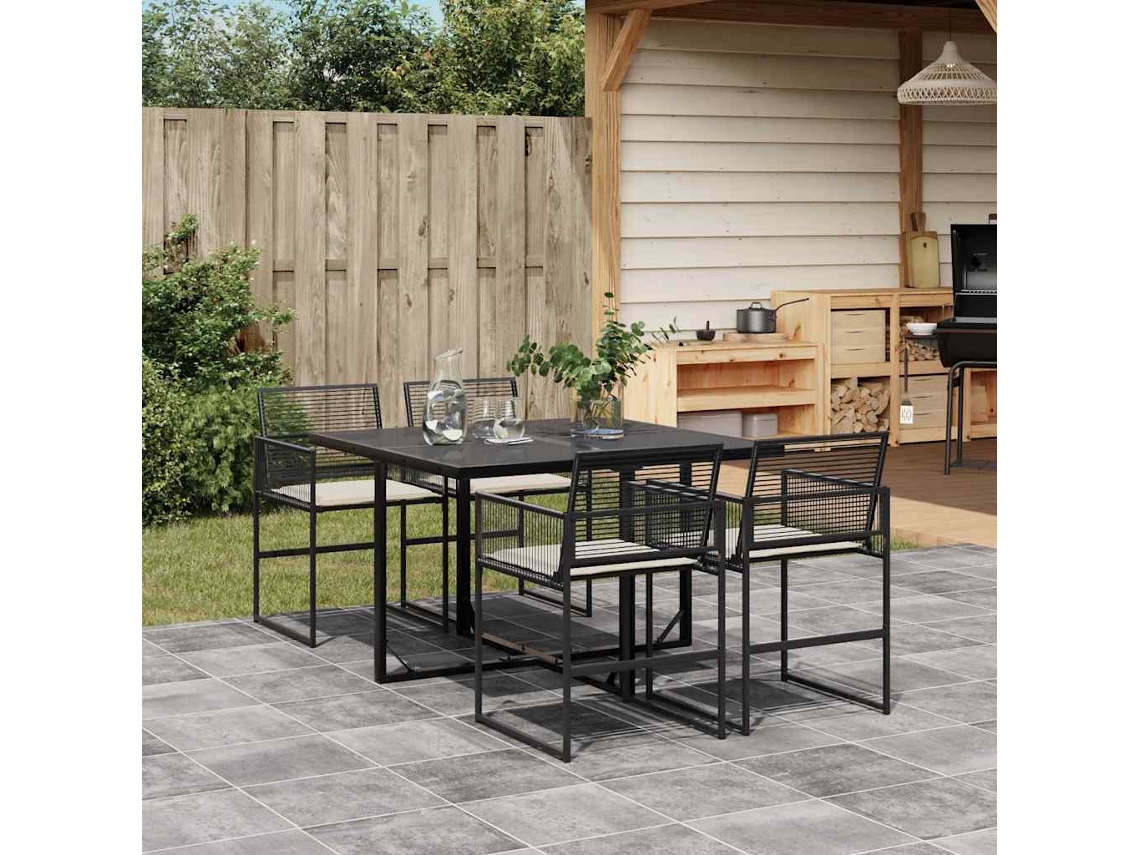 Vidaxl 5 Pcs Conjunto De Jantar P/ Jardim C/ Almofadões Vime Pe Preto