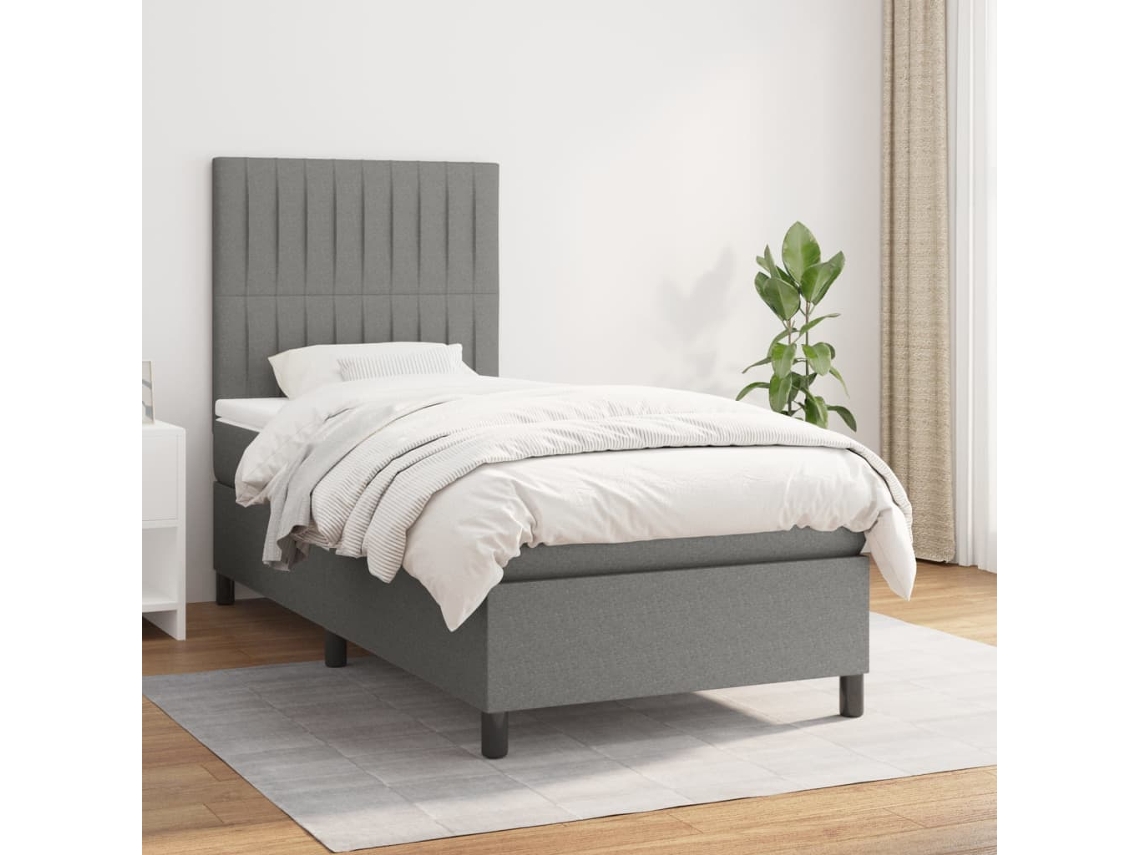 Cama Com Molas/colchão 100x200 Cm Tecido Cinza-escuro