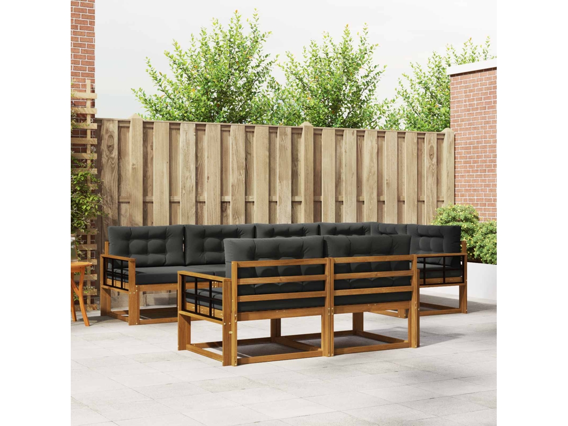 Vidaxl Conjunto De Sofás Para Exterior 7 Pcs Natural E Antracite