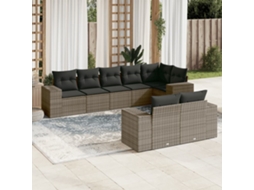 Vidaxl 8 Pcs Conjunto Sofás De Jardim C/ Almofadões Vime Pe Cinzento