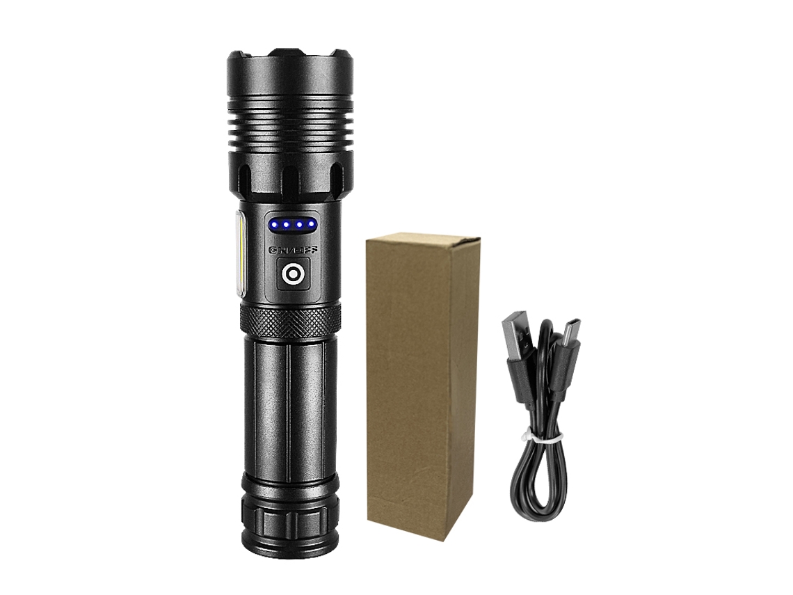 Lanterna Tática Recarregável, À Prova D'água, com Zoom e 7 Modos. MDUG