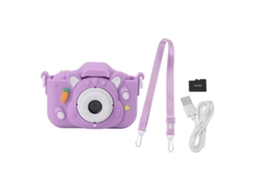 Câmera Digital Infantil com Lentes Frontal e Traseira 1080p 8x Zoom 32g Cartão Usb Recarregável Roxo | S/MARCA