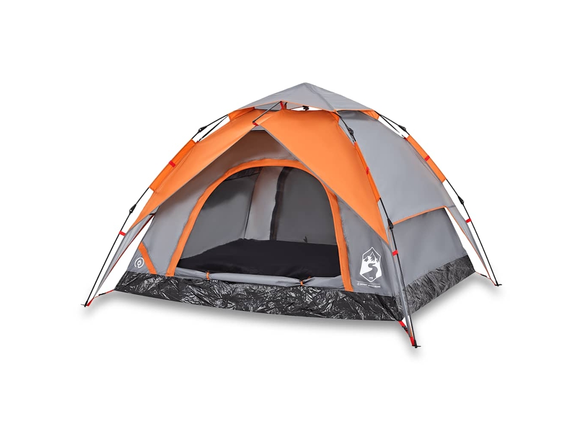 Tenda campismo cúpula 3 pessoas VIDAXL libertação rápida cinza/laranja