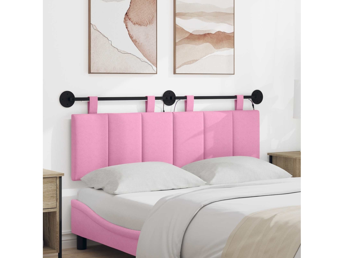 Vidaxl Cabeceira Suspensa Com Luz Led Rosa Tecido
