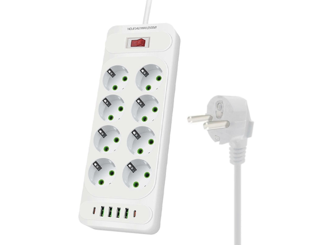 Tomada Usb Com Interruptores Integrados, Rgua De Energia Multifuncional Europeia Em Abs Para Uso Domstico E Comercial Na Europa, Branca. Olysi Shop