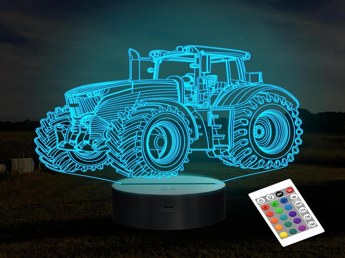 Lurelia Luminária 3d Trator Led Com 16 Cores, Temporizador E Usb