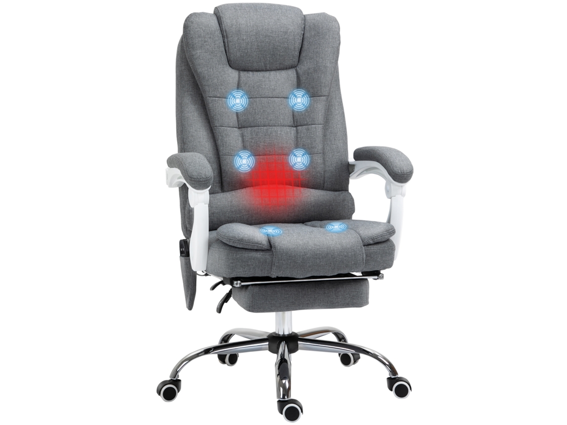 Cadeira De Massagem Reclinável Com 6 Pontos De Massagem, Altura Ajustável E Função De Aquecimento, Dimensões 65x70x111-119 Cm Na Cor Cinza