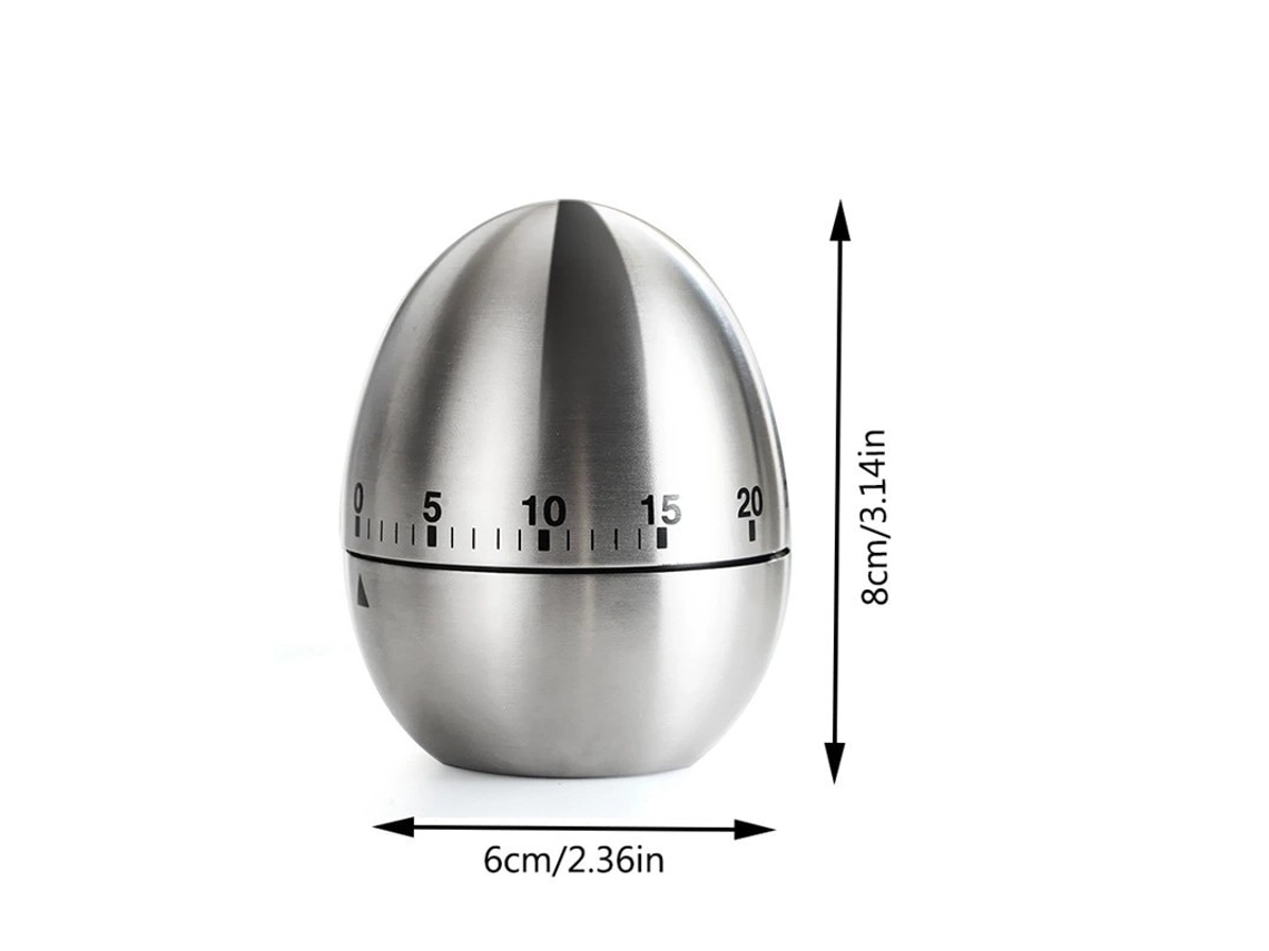 Temporizador De Cozinha Em Aço Inoxidável, Forma De Ovo, 60 Minutos, À Prova D'água, Sem Pilhas