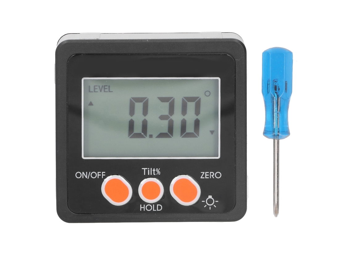Inclinômetro Digital de Ângulo 0‑360° com Bateria e Base Magnética com S/MARCA
