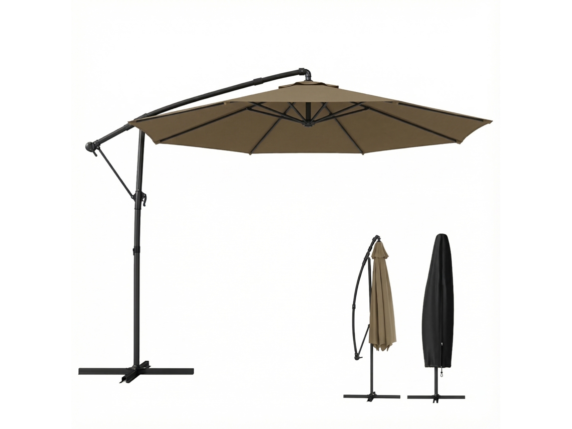 Guarda sol deslocável Ø 3m, inclinável, com capa, poliéster, UV UPF50+, cáqui BTFORUS