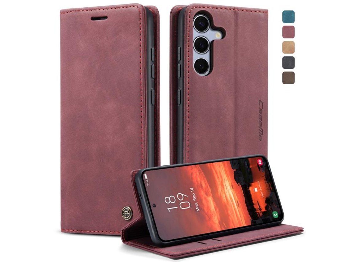 Capa Para Samsung Galaxy S25 Plus 5g Multifuncional Horizontal De Couro Vermelha