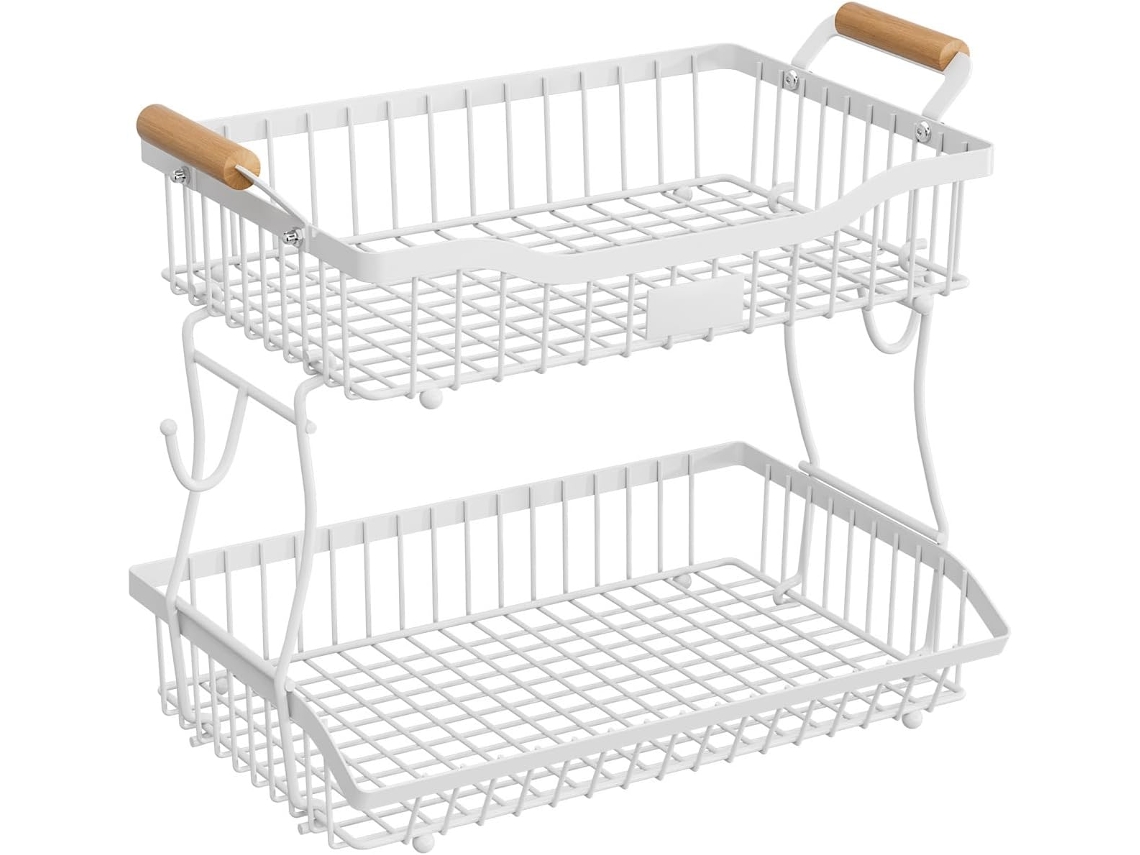 Prateleira Dupla De Metal Resistente À Ferrugem Para Frutas E Vegetais, Com Base Estável, Otimização De Espaço Vertical