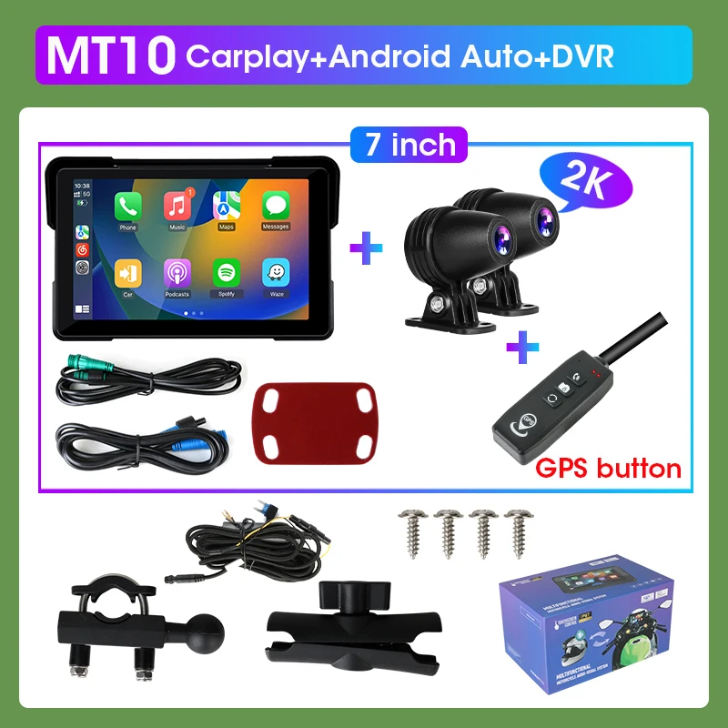 (dvr 2k + Gps) Câmera Veicular Para Motocicleta De 7 Polegadas Com Resolução 2k, À Prova D'água Ipx7, Compatível Com Carplay Sem Fio.