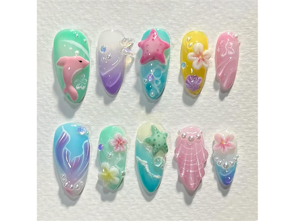 Unhas Postiças em Formato Amendoado com Adesivo para Colar Ou Pressionar, para Mulheres, Estilo Francesinha Amendoada. SFUSHOS