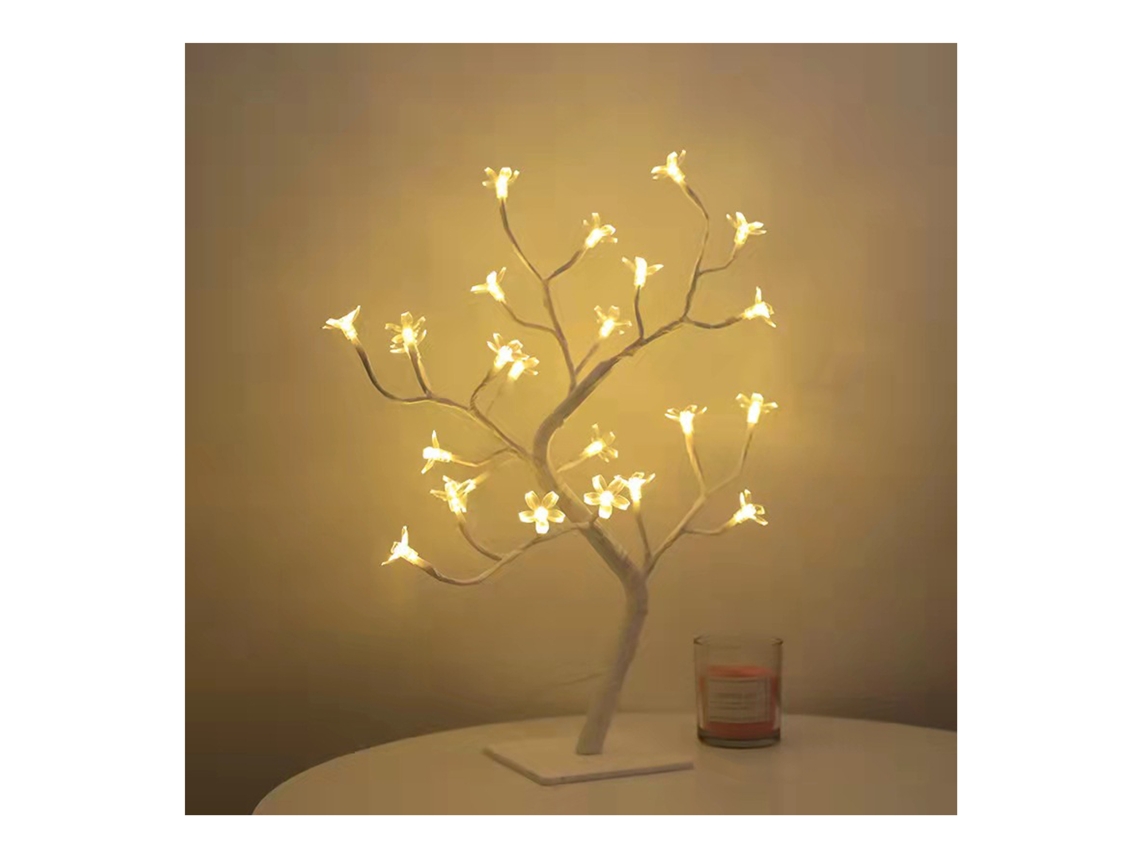 Lâmpada Led Bonsai Mesa Usb 24 Luzes Sakura Branca
