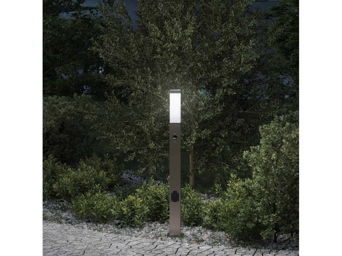 Vidaxl Luminária De Poste Com Sensor E Tomada, 80 Cm, Aço Inoxidável, Ip44