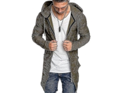 Jaqueta masculina longa com capuz e zíper, verde militar de inverno, tamanho G