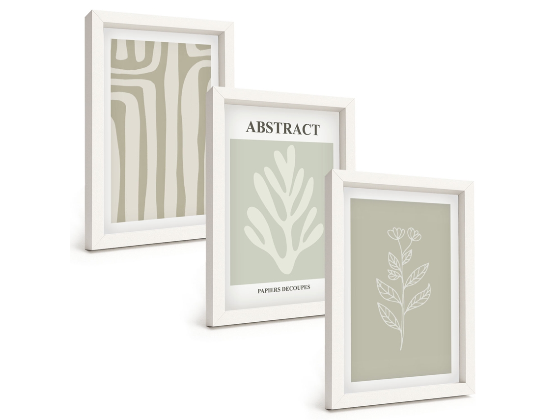 Composição De Quadros Padrões Abstratos De Plantas Espelharte (3 Peças 20x30 Cm)
