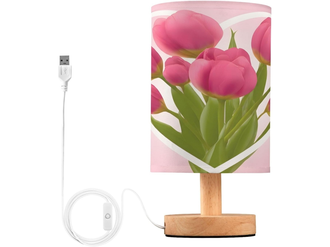 Abajur De Cabeceira Mnsruu Tulipa Rosa Led Cúpula Tecido Pequeno Para Quarto E Sala Estar Lâmpada Incluída