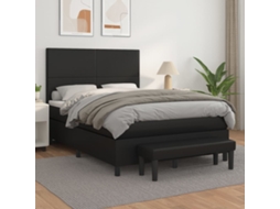 Vidaxl Cama Com Molas/colchão 140x190 Cm Couro Artificial Preto
