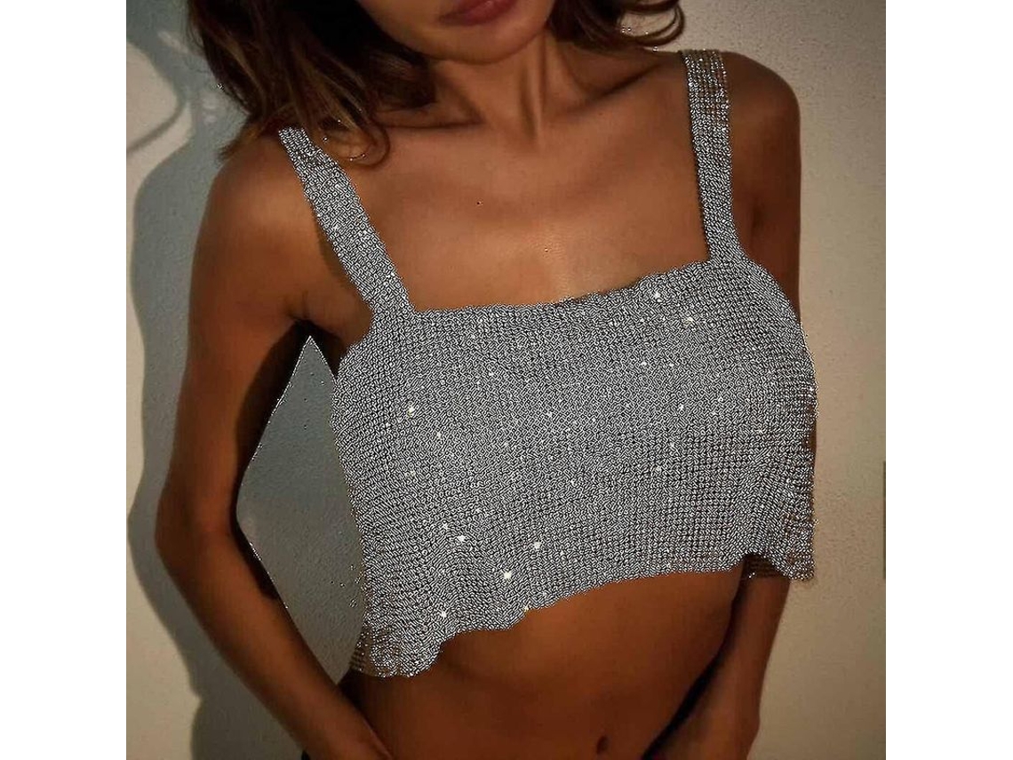2026 cadena Corporal de Piedras Brillantes Top Crop Seco para Fiestas Rave Festivales Y Ocasiones Especiales
