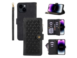 Capa Para Iphone 15 Plus Pele Sintética Com Porta-cartões Preto