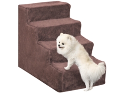 Escada para Cães com 4 Degraus, Tecido Aveludado, Removível e Lavável, 60x35x44 Cm Marrom | S/MARCA