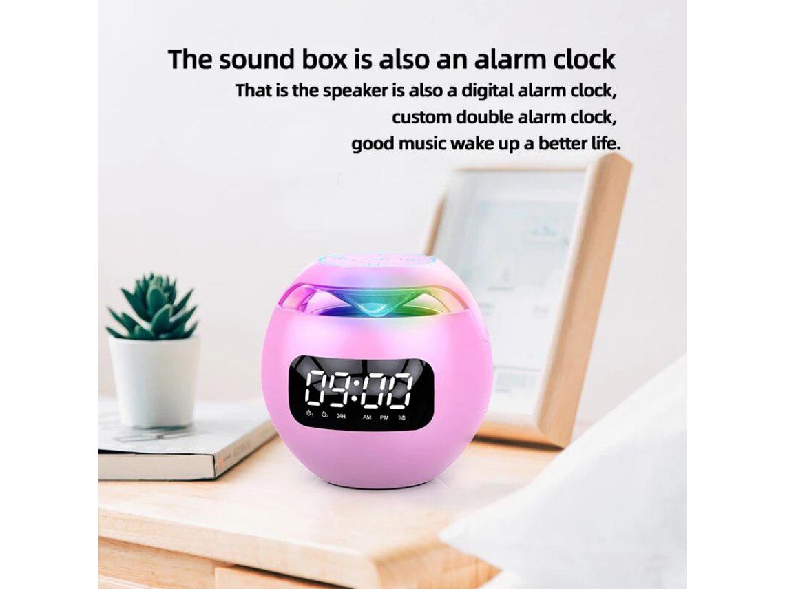 Relógio Altifalante Bluetooth Colorido Mini Portátil para Uso Doméstico BDL23 Rosa