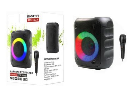 Coluna Wireless Portátil com Luz Led 2200Mah-12W com Microfone MODORWY Md-103H Preto