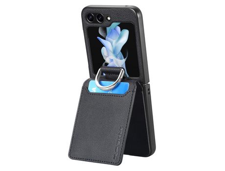 Capa para Samsung Galaxy Z Flip 5 5G JUNSUNMAY com Porta-Cartões Preto