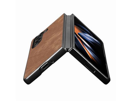 Capa para Samsung Galaxy Z Fold 5 5G JUNSUNMAY Pele Sintética Retro Castanho