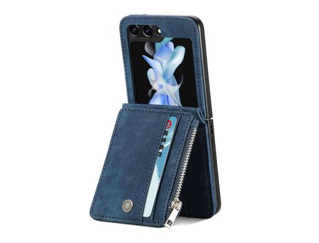 Capa para Samsung Galaxy Z Flip 5 5G JUNSUNMAY Pele Sintética Anti-Choque Azul