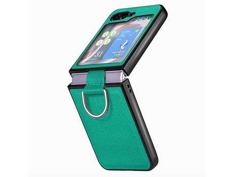 Capa para Samsung Galaxy Z Flip 5 5G JUNSUNMAY Pele Sintética Anti-Choque Verde