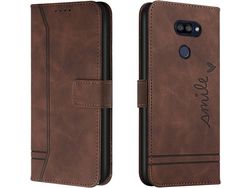 Capa Fólio para Lg K40S HONGWE. Pele Sintética Anti-Choque Magnética Premium Castanho