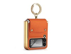Capa para Samsung Galaxy Z Flip 4 5G Pele Sintética Laranja