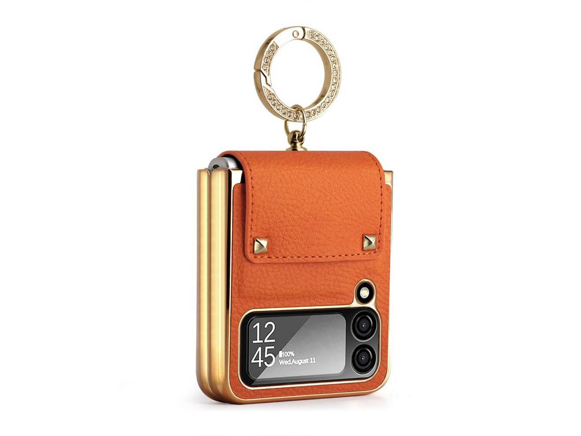 Capa para Samsung Galaxy Z Flip 4 5G Pele Sintética Laranja