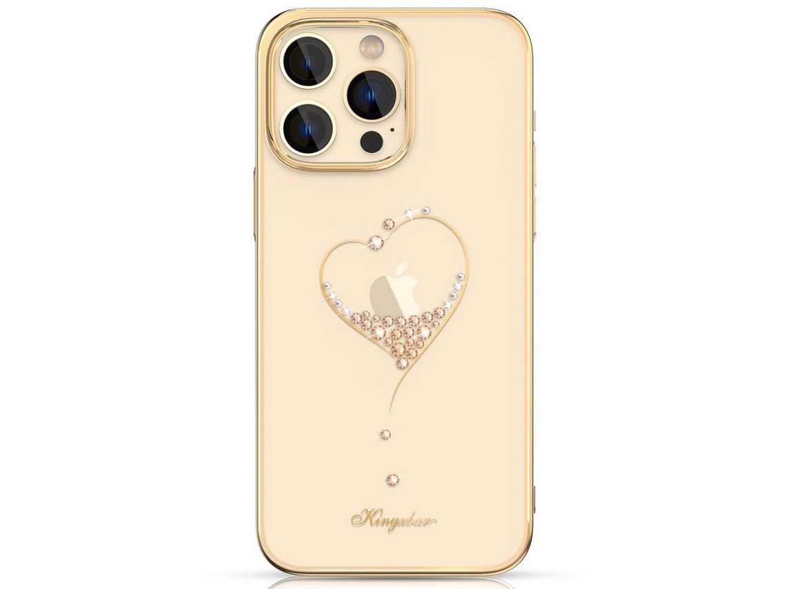 Capa para iPhone 14 Pro Max KINGXBAR Pele Sintética Anti-Choque Anti-Riscos Dourado