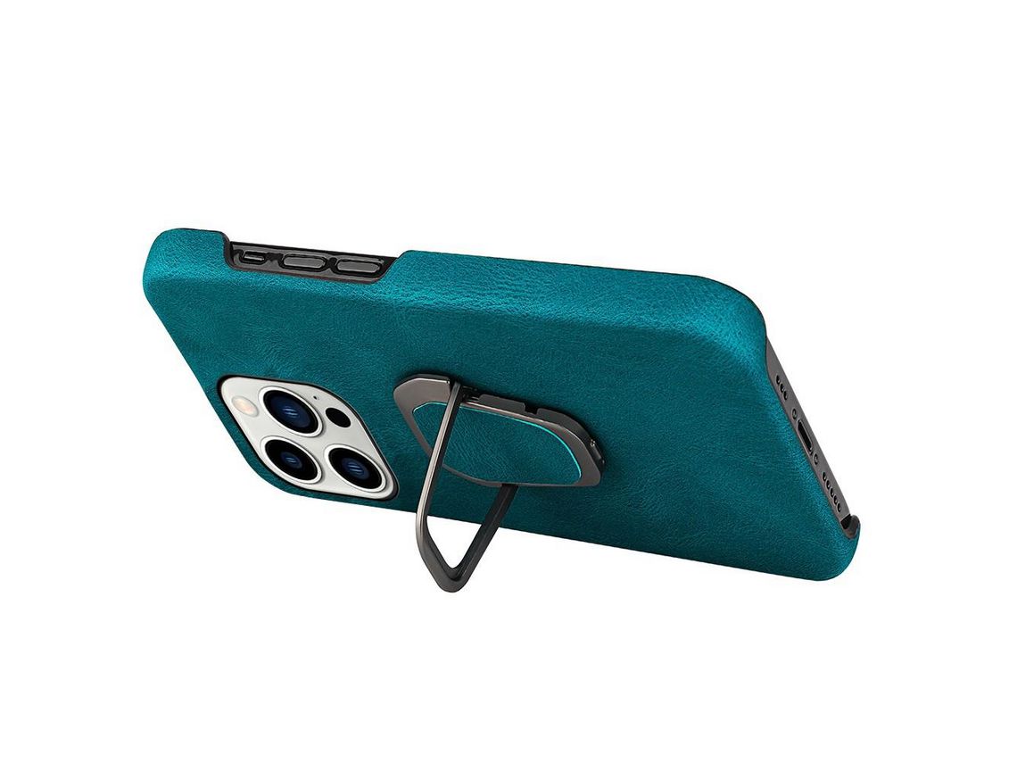 Capa para iPhone 14 Pro Max Pele Sintética com Anel de Suporte Verde