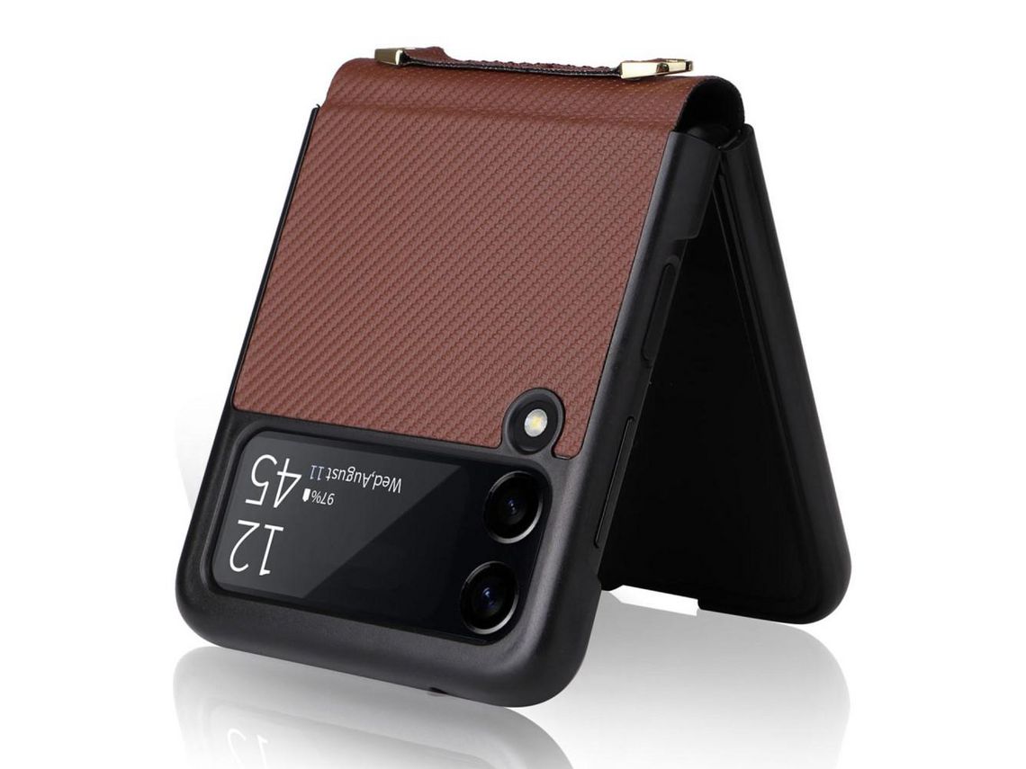 Capa com Cordão para Samsung Galaxy Z Flip 3 5G Castanho